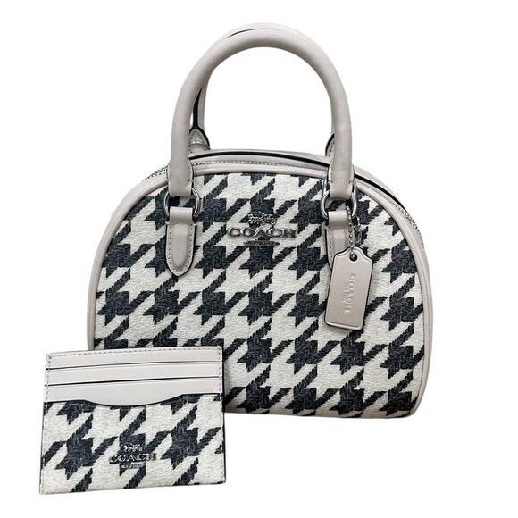 Coach Sydney Top Handle Purse & Card Holder In Houndstooth Print - Picture 3 of 12